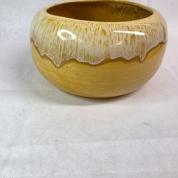 Vintage Jenkins Ceramics California MCM Yellow Drip Glazed Planter Bowl Handcraf - Picture 2 of 9